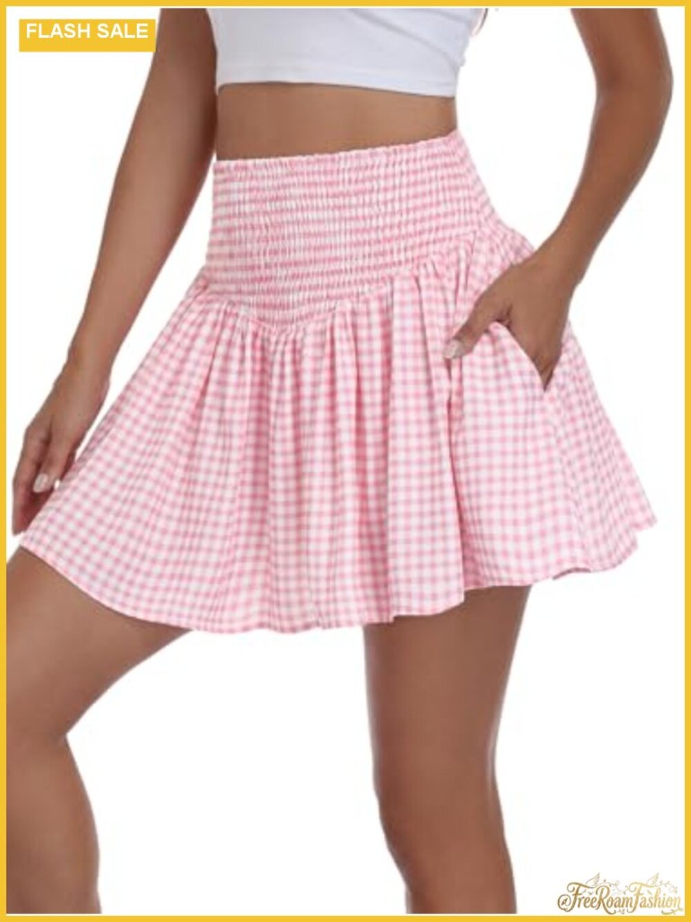 High Waisted Gingham Mini Skort with Built-in Shorts A-Line Summer Casual